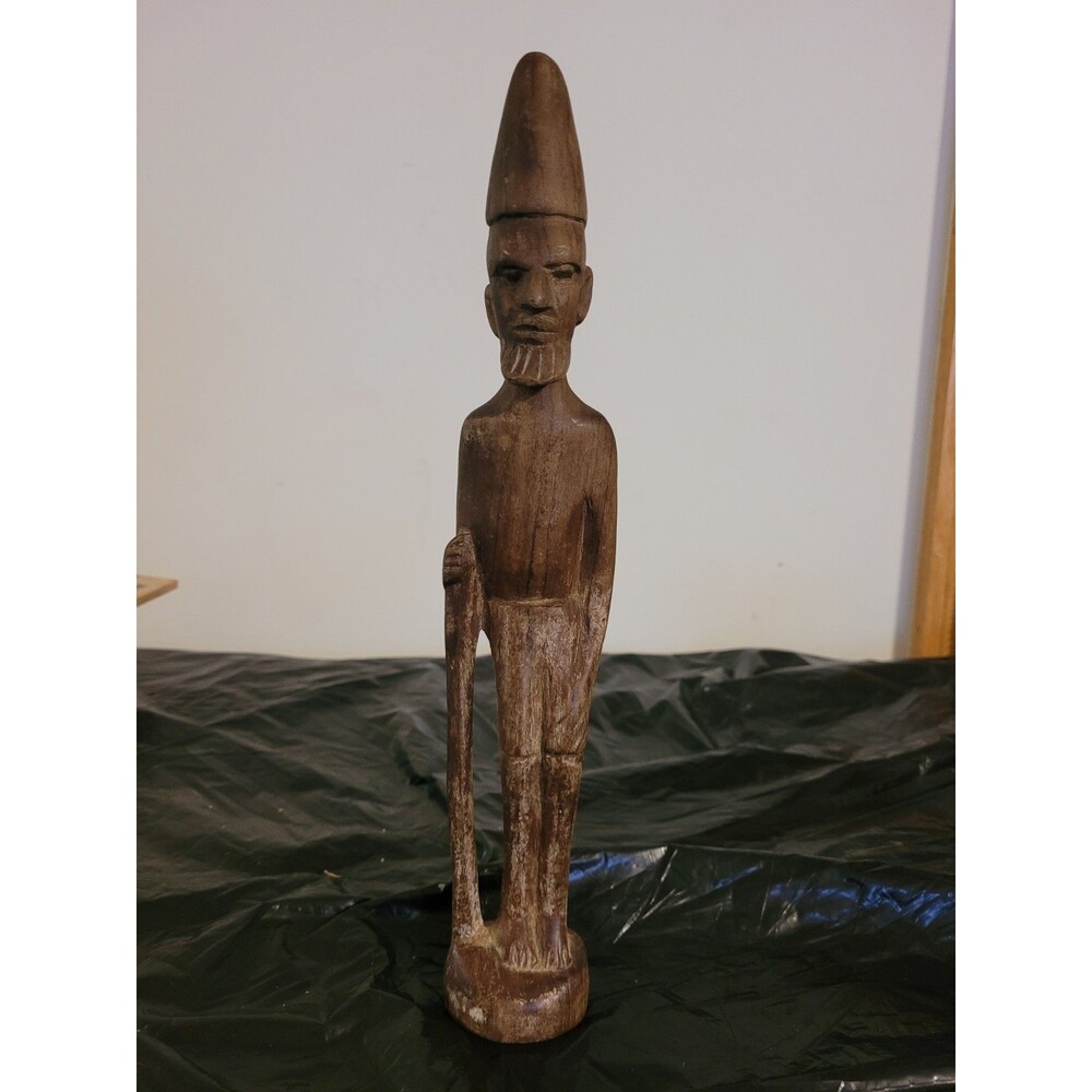 African Handcarved Solid Wood Male Sculptural Figure Tribal Headman Kenyan 12"